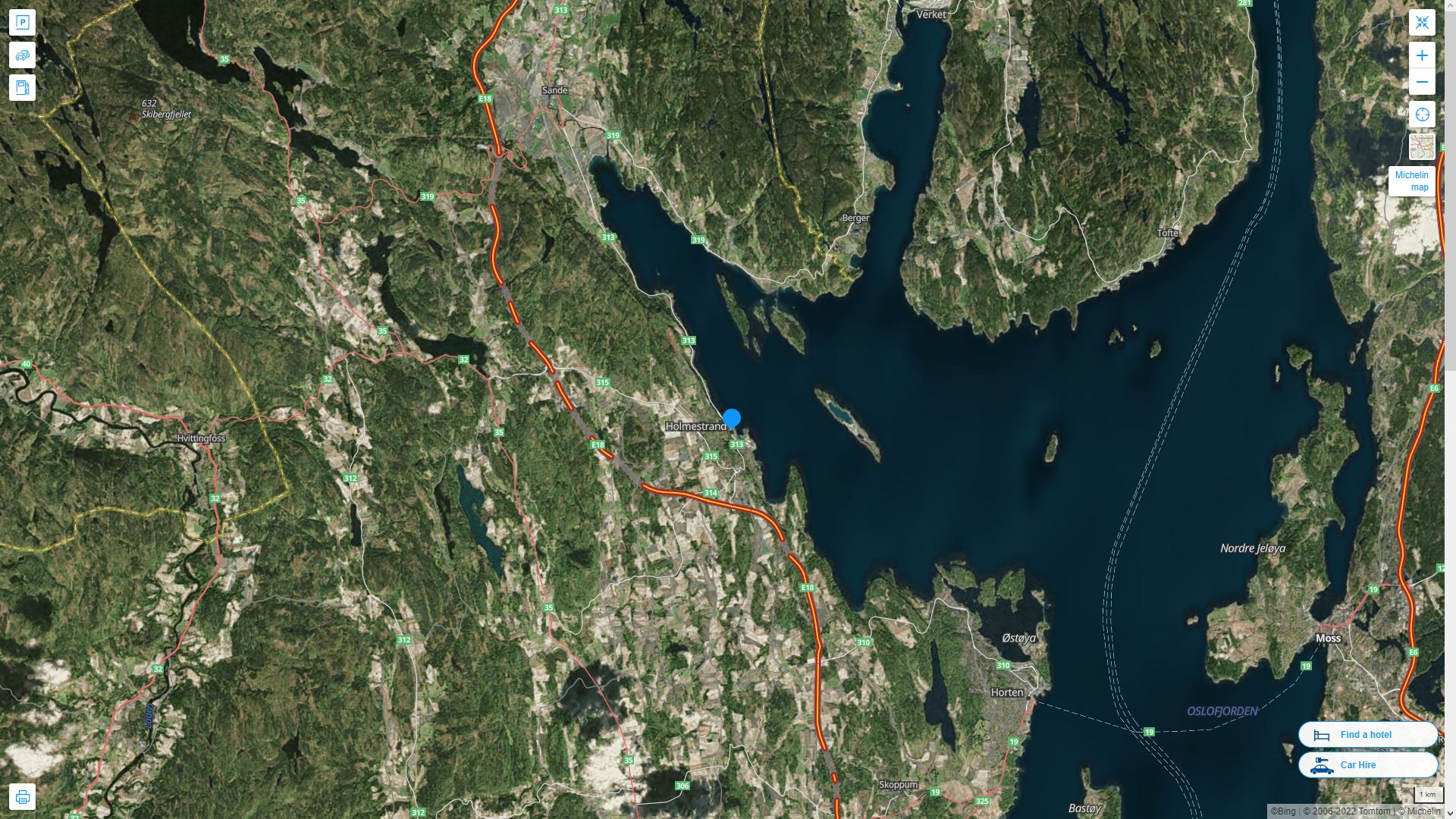 Holmestrand Highway and Road Map with Satellite View